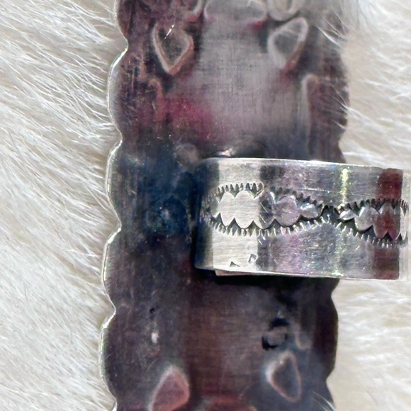 Vintage Native American Sterling Turquoise Signed Ring Adjustable Heavy 19 Grams - Picture 3 of 9